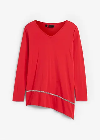 bonprix schönes Longshirt mit asymmetrischen Schnitt und Glitzer - rot