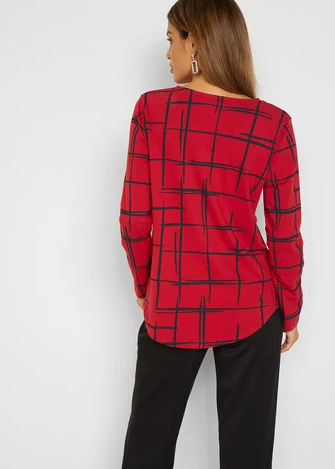 Bonprix Schönes Longshirt Mit Gerundetem Saum Und Knopfleiste - Rot