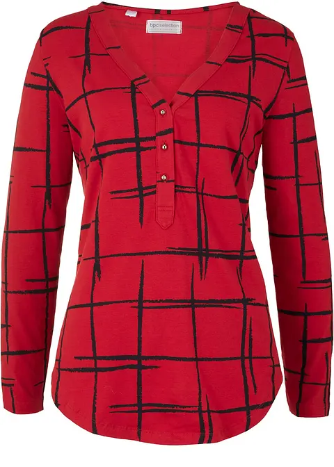 bonprix Schönes Longshirt mit gerundetem Saum und Knopfleiste - rot