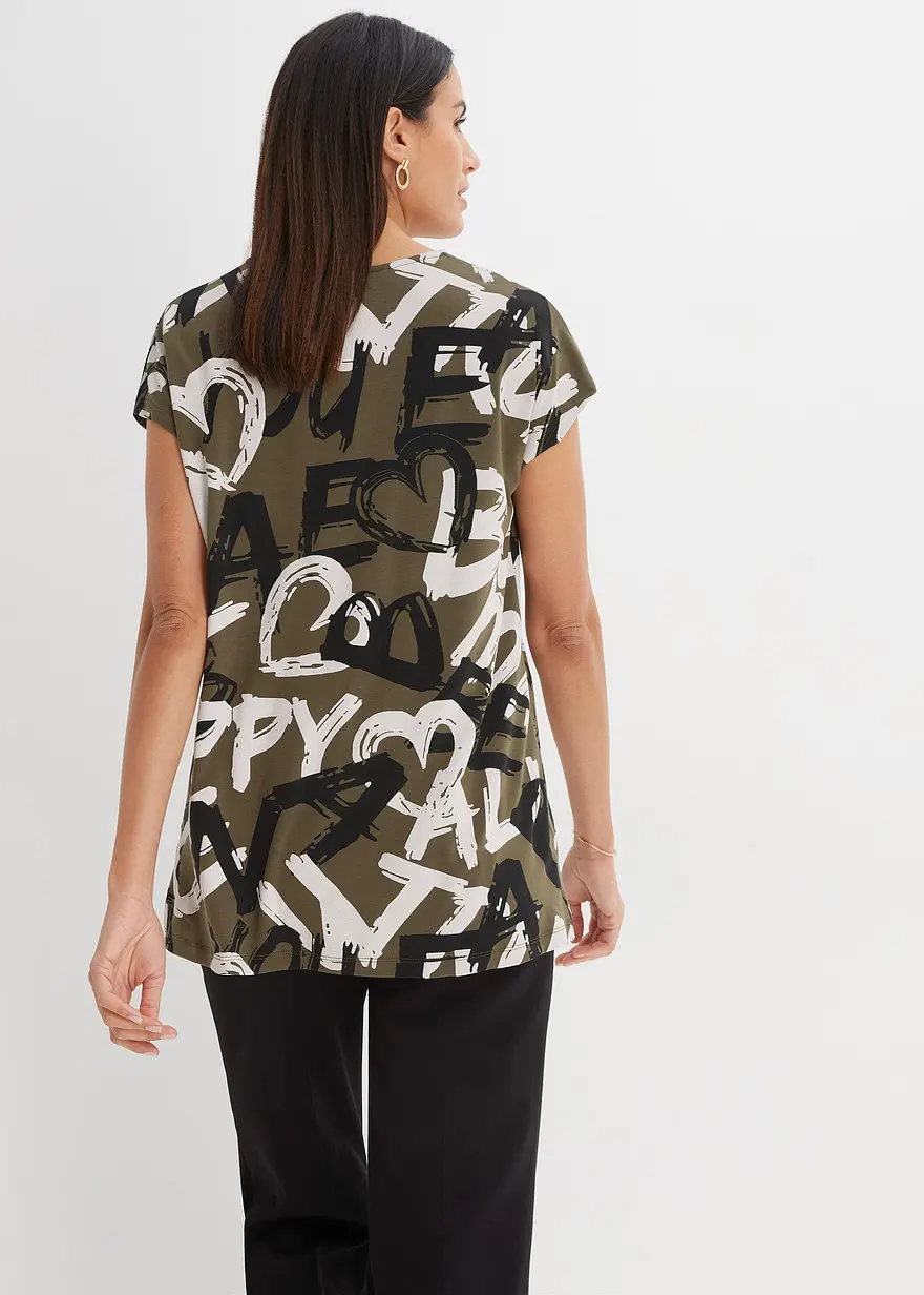 Bonprix Schönes Longshirt Mit Plakativem Druck - Grün - Damen