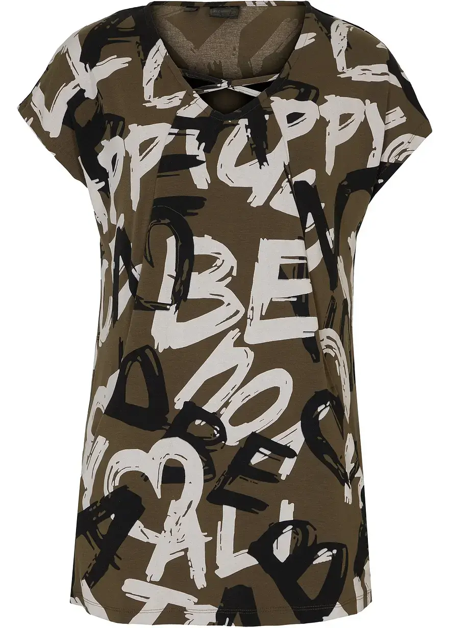 bonprix Schönes Longshirt mit plakativem Druck - grün - Damen