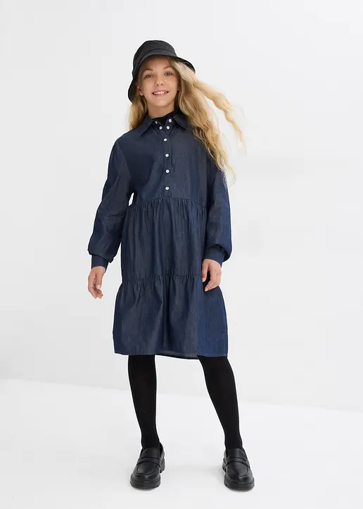 Bonprix Schönes Mädchen Jeanskleid In A-Linie Aus Reiner Bio-Baumwolle