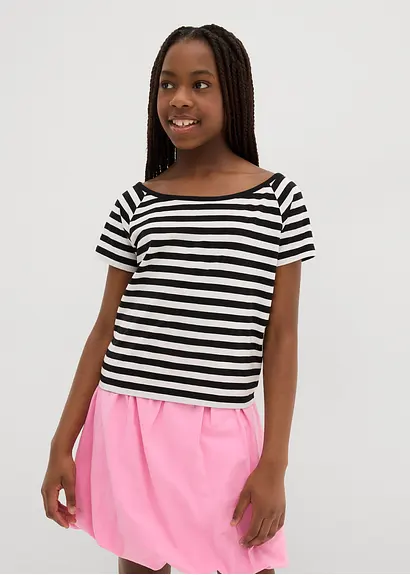 Bonprix Schönes Mädchen Shirt Mit Breitem Rundhals Ausschnitt - Schwarz