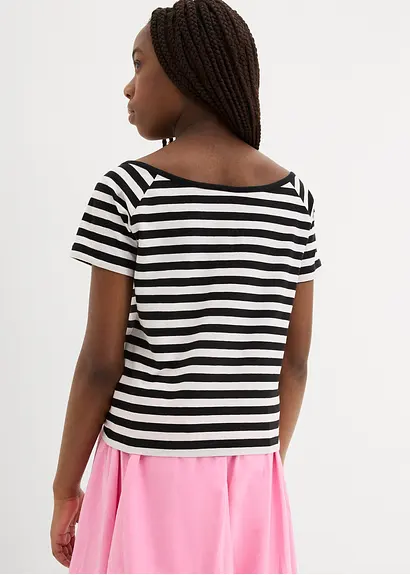 Bonprix Schönes Mädchen Shirt Mit Breitem Rundhals Ausschnitt - Schwarz