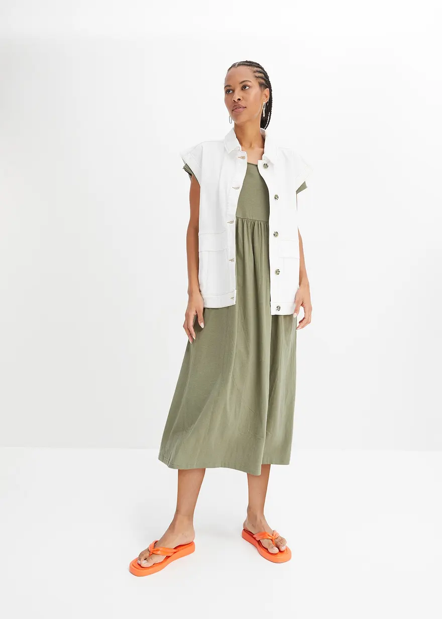 Bonprix Schönes Midi Shirtkleid Mit Schlitz - Grün Regular