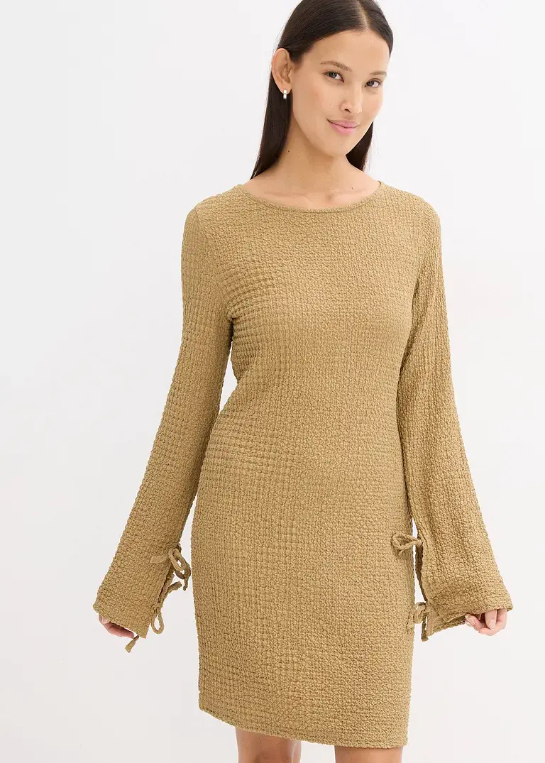 Bonprix Schönes Minikleid Mit Schnürung Und Struktur - Braun