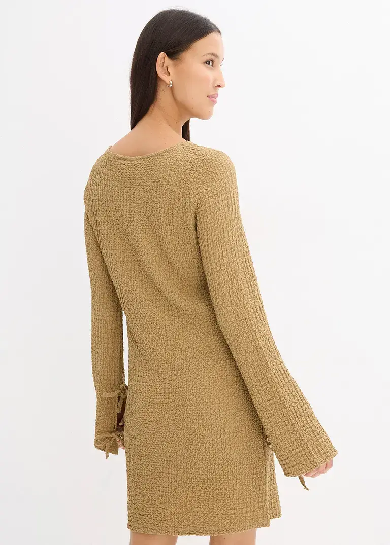 Bonprix Schönes Minikleid Mit Schnürung Und Struktur - Braun