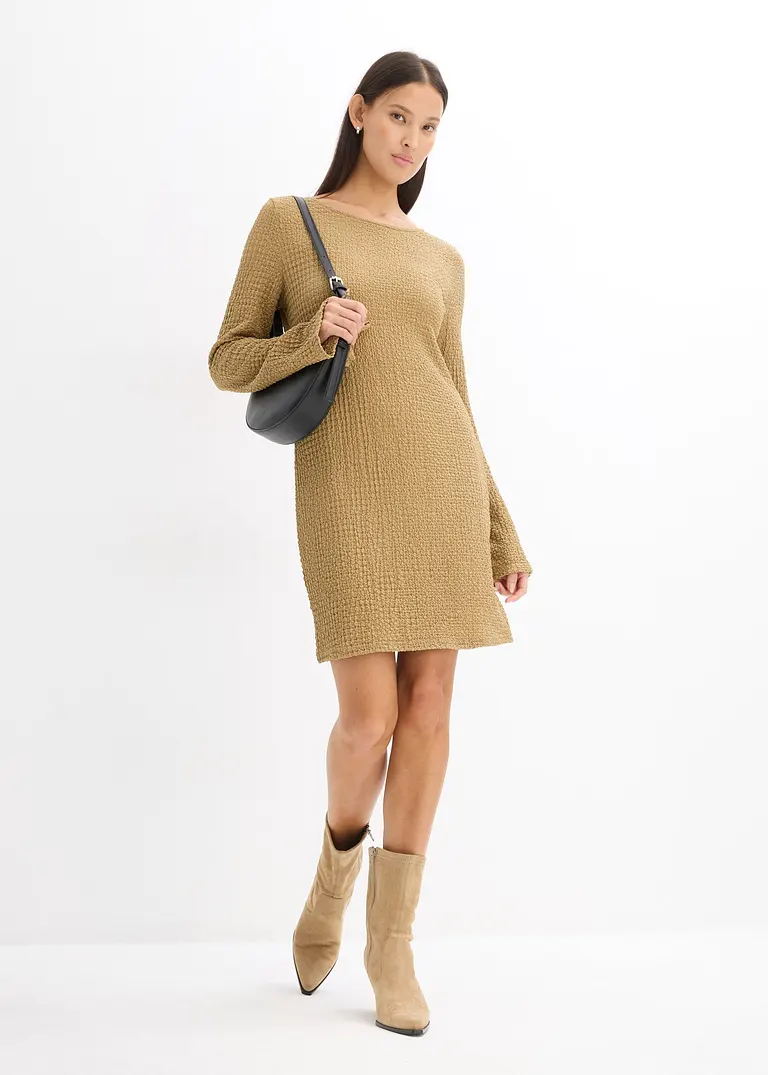 Bonprix Schönes Minikleid Mit Schnürung Und Struktur - Braun