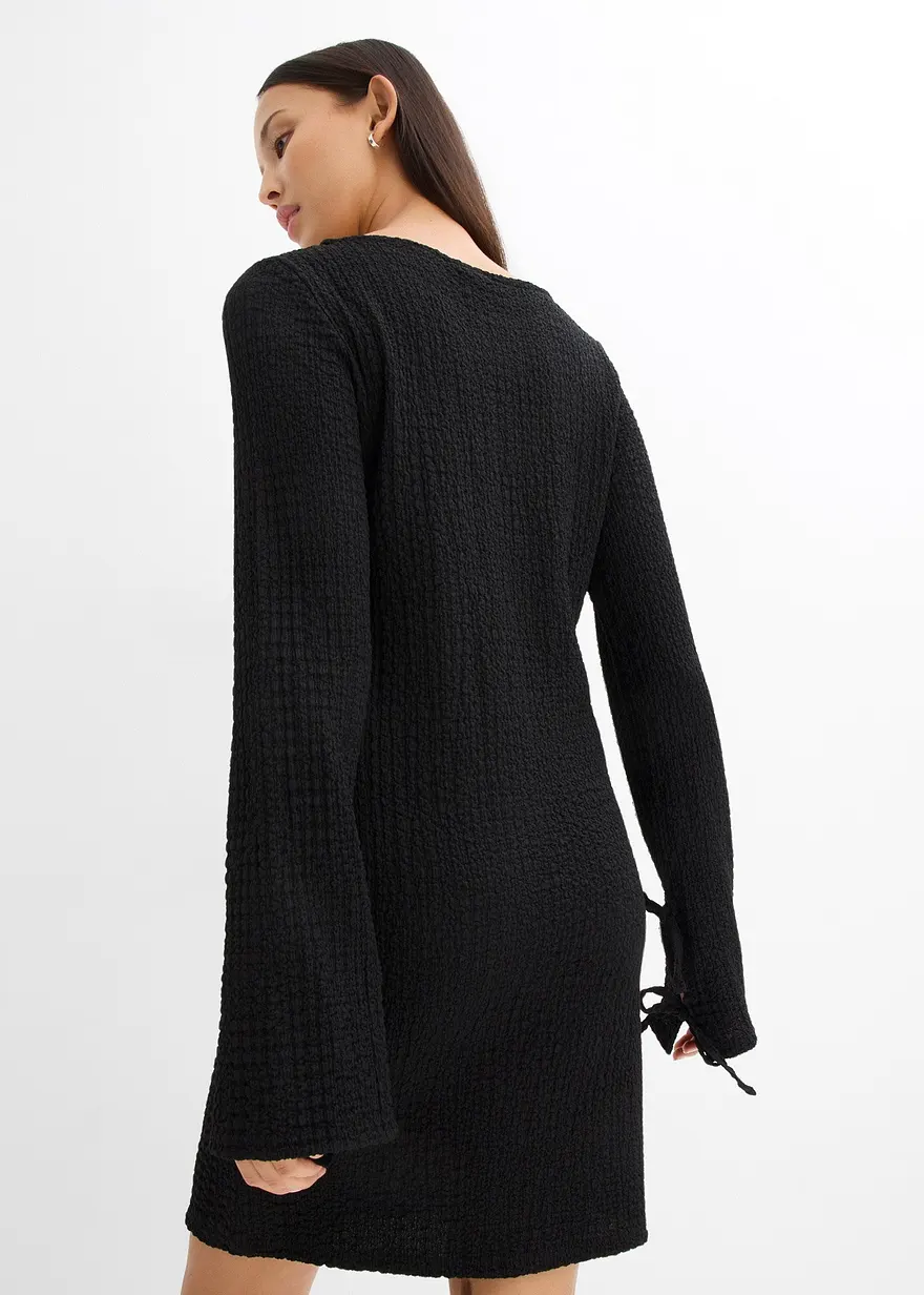 Bonprix Schönes Minikleid Mit Schnürung Und Struktur - Schwarz