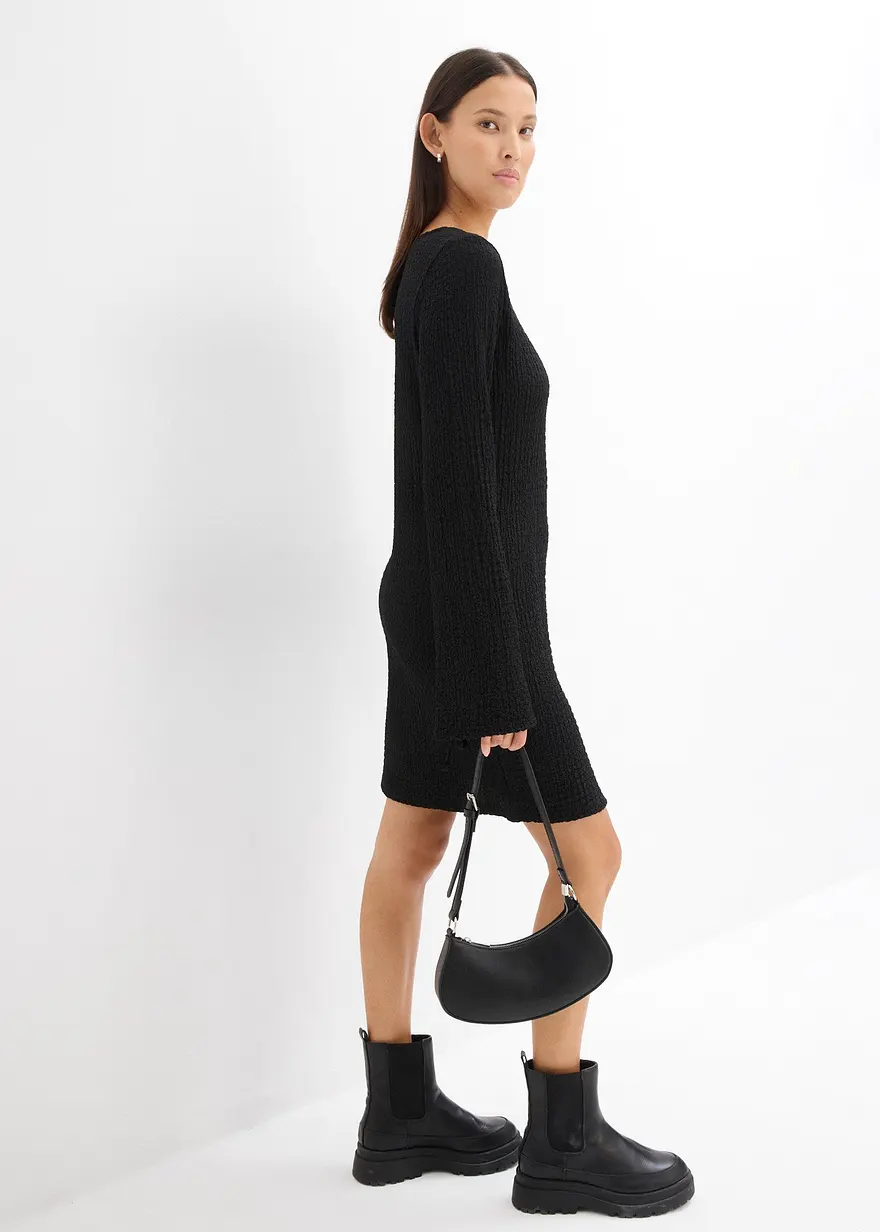 Bonprix Schönes Minikleid Mit Schnürung Und Struktur - Schwarz