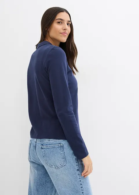 Bonprix Schönes Piqué-Poloshirt Mit Langen Ärmeln - Blau