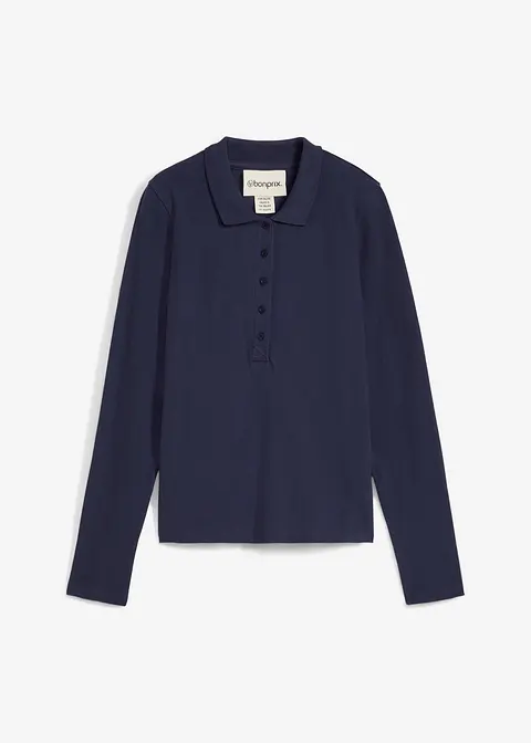 bonprix Schönes Piqué-Poloshirt mit langen Ärmeln - blau