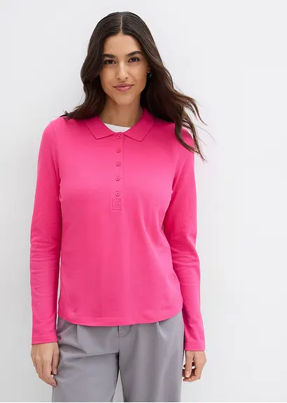 Bonprix Schönes Piqué-Poloshirt Mit Langen Ärmeln - Pink