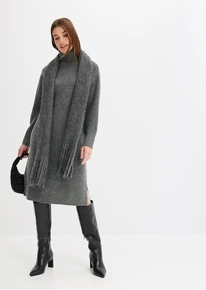 Bonprix Schönes Strickkleid In Midi-Länge Mit Rollkragen Und Schlitz