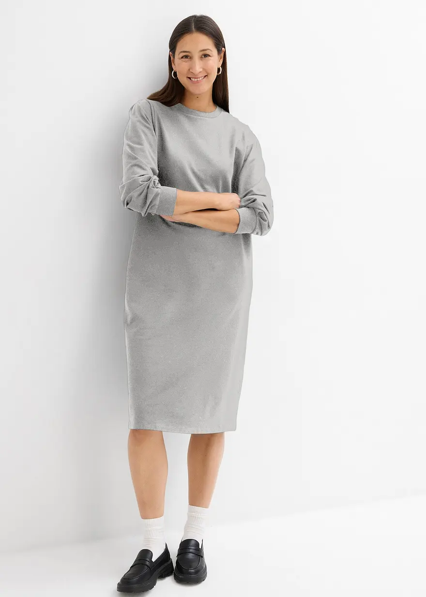 Bonprix Schönes Sweatkleid Mit Puffärmeln - Grau - Damen