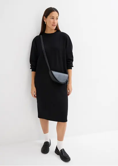 Bonprix Schönes Sweatkleid Mit Puffärmeln - Schwarz - Damen