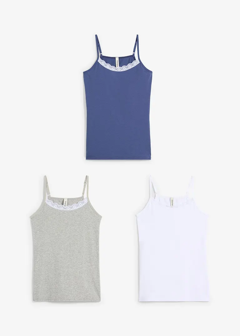 Bonprix Schönes Top (3er Pack) Mit Verstellbaren Trägern Und Schöner Spitze Am Ausschnitt