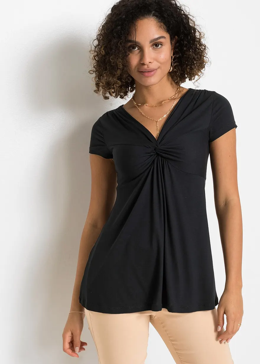 Bonprix Sehr Feminines Shirt Mit Raffinierter Schnittführung - Schwarz