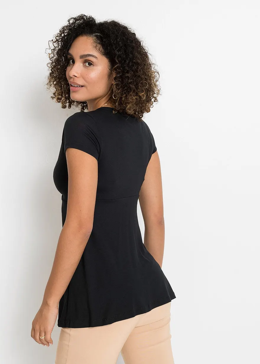 Bonprix Sehr Feminines Shirt Mit Raffinierter Schnittführung - Schwarz