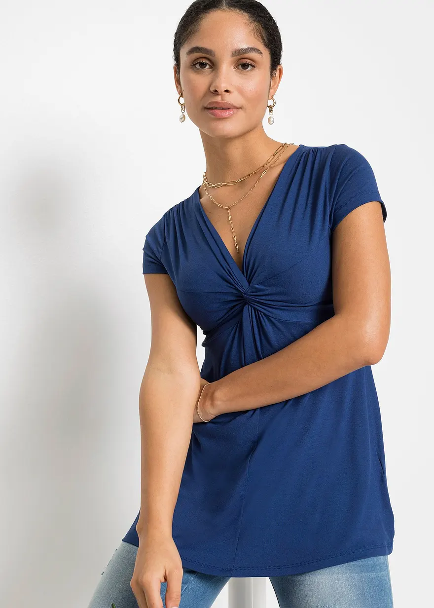 Bonprix Sehr Feminines Shirt Mit Raffinierter Schnittführung - Blau