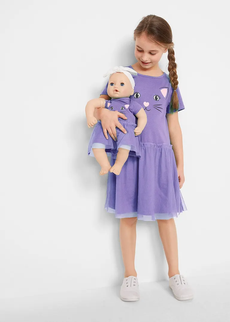 Bonprix Set Aus Mädchen Kleid Und Puppenkleid - Lila - Kinder