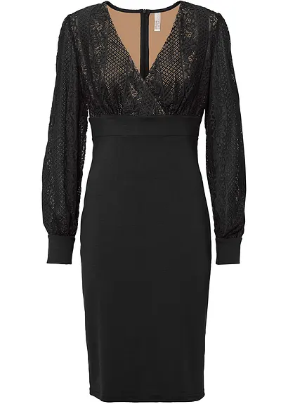 bonprix Sexy Kleid mit Ballonärmeln und tiefem Ausschnitt - schwarz