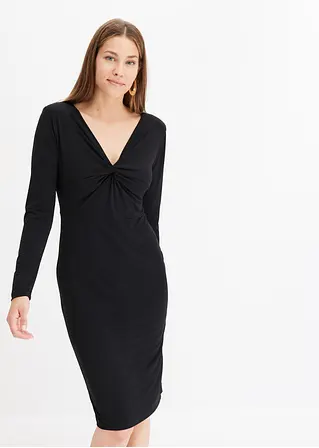 Bonprix Sexy Kleid Mit Tiefem Ausschnitt Und Drapierung - Schwarz - Damen