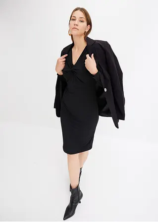 Bonprix Sexy Kleid Mit Tiefem Ausschnitt Und Drapierung - Schwarz - Damen