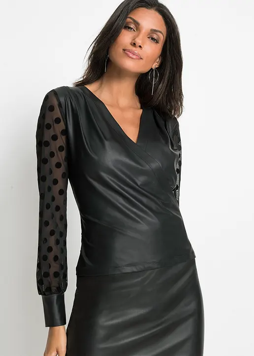 Bonprix Sexy Shirt Mit Meshärmeln Und Tiefem Ausschnitt - Schwarz - Damen