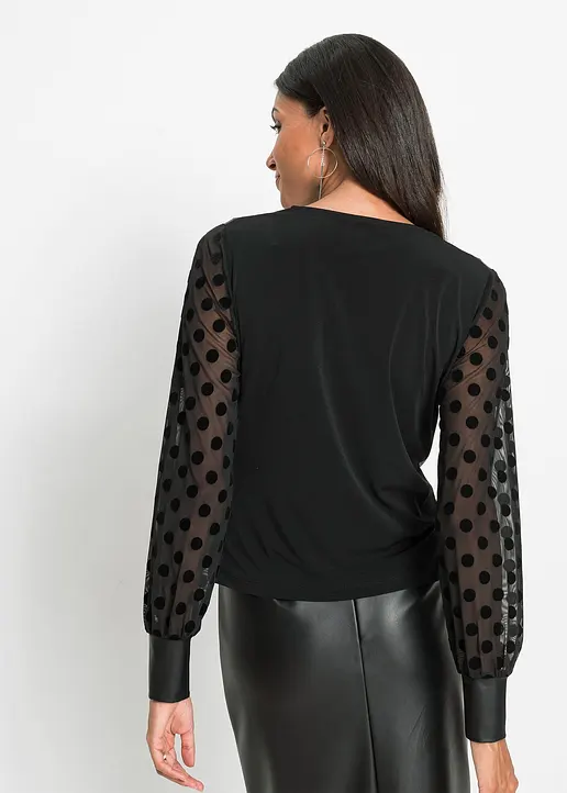 Bonprix Sexy Shirt Mit Meshärmeln Und Tiefem Ausschnitt - Schwarz - Damen