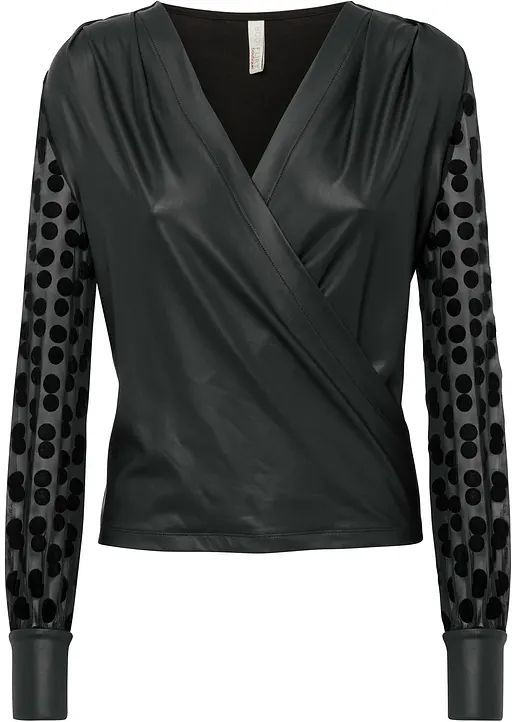bonprix Sexy Shirt mit Meshärmeln und tiefem Ausschnitt - schwarz - Damen