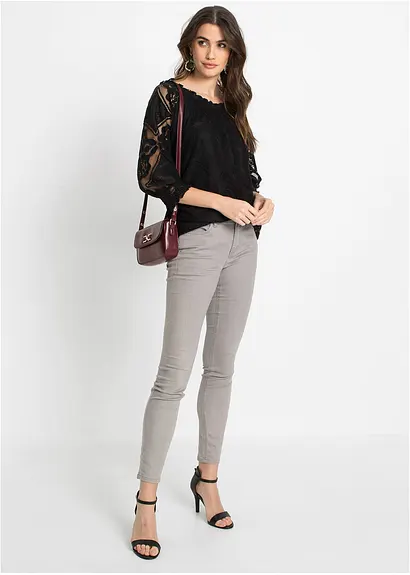 Bonprix Shirt Aus Spitze Mit Ballonärmeln - Schwarz - Damen