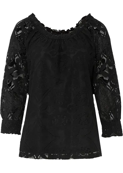 bonprix Shirt aus Spitze mit Ballonärmeln - schwarz - Damen