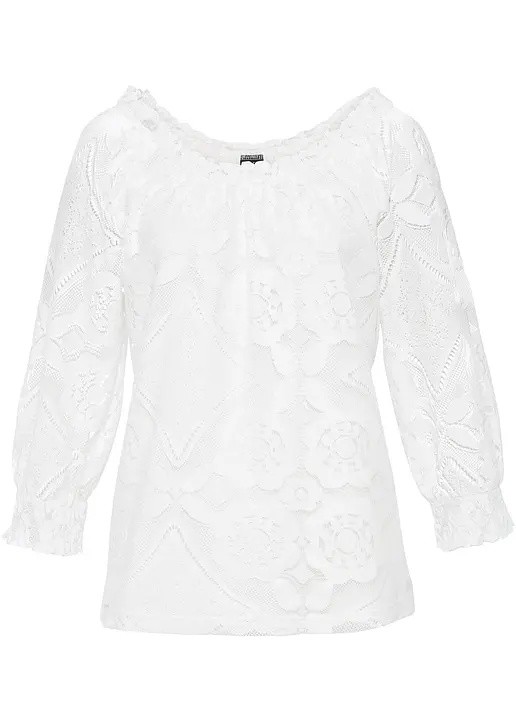 bonprix Shirt aus Spitze mit Ballonärmeln - weiß - Damen