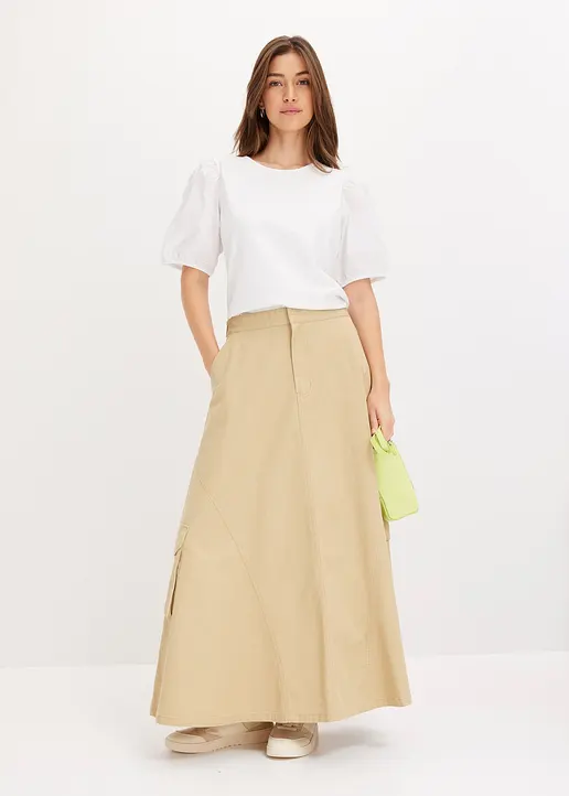 Bonprix Shirt Aus Weichem Jersey Und Puffärmeln Mit Gummizug - Weiß