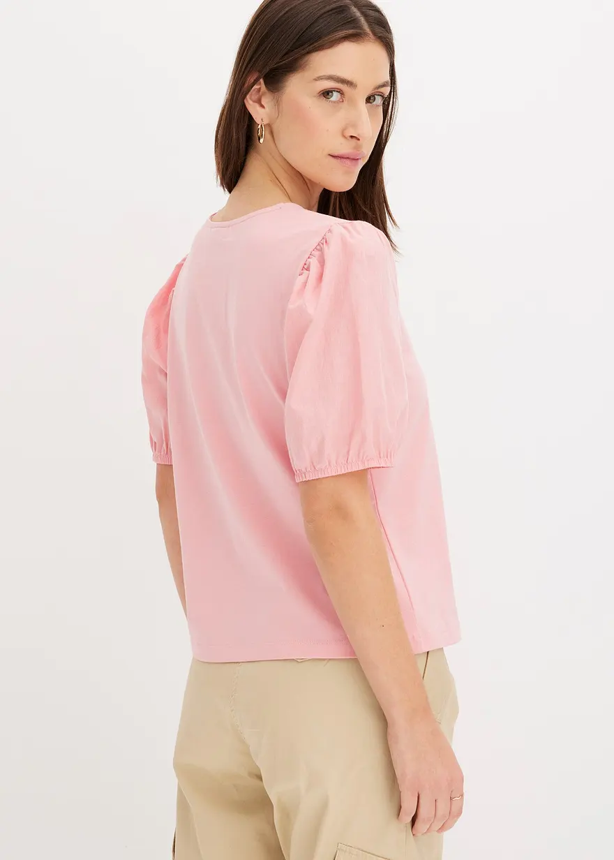 Bonprix Shirt Aus Weichem Jersey Und Puffärmeln Mit Gummizug - Rosa