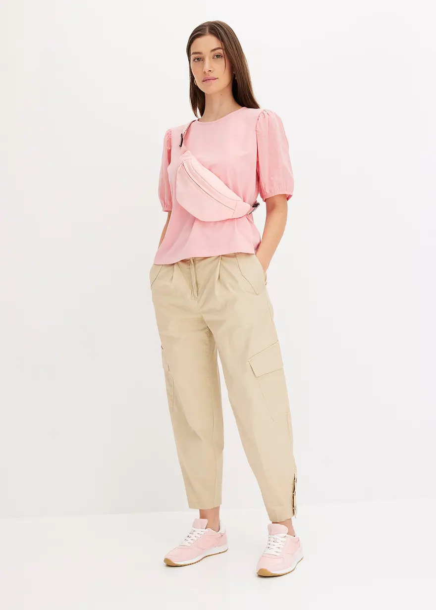 Bonprix Shirt Aus Weichem Jersey Und Puffärmeln Mit Gummizug - Rosa