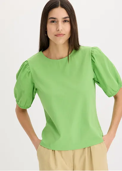 Bonprix Shirt Aus Weichem Jersey Und Puffärmeln Mit Gummizug - Grün
