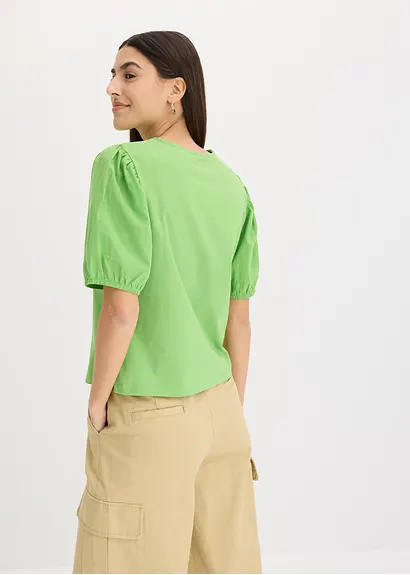 Bonprix Shirt Aus Weichem Jersey Und Puffärmeln Mit Gummizug - Grün