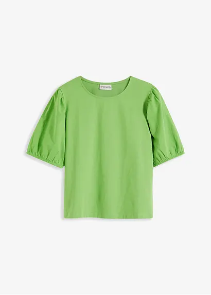bonprix Shirt aus weichem Jersey und Puffärmeln mit Gummizug - grün
