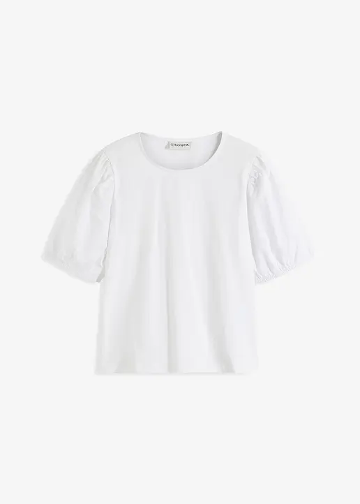 bonprix Shirt aus weichem Jersey und Puffärmeln mit Gummizug - weiß