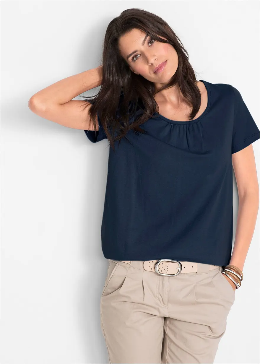 Bonprix Shirt Mit Elastischem Gummibund Am Saum Und Rundhalsausschnitt