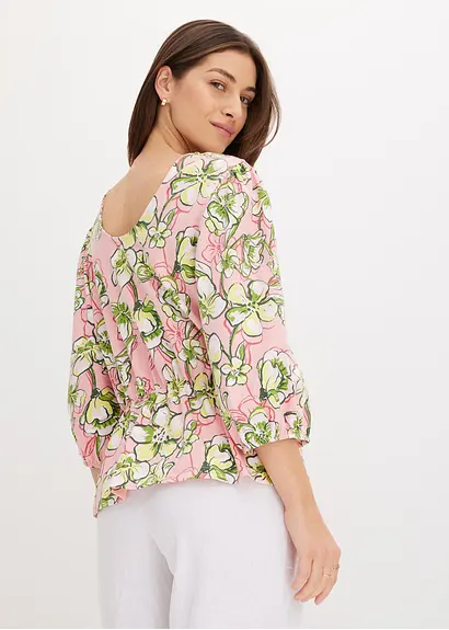 Bonprix Shirt Mit Puffärmeln Und Elastischer Taillenpartie - Rosa - Damen