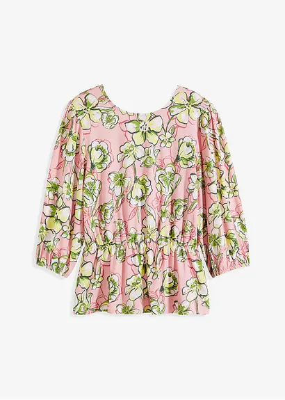 bonprix Shirt mit Puffärmeln und elastischer Taillenpartie - rosa - Damen