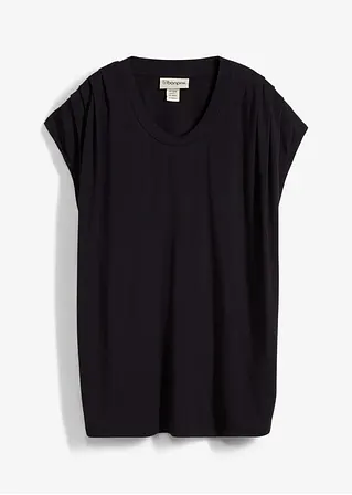 bonprix Shirt mit Rundhalsausschnitt in bequemer Passform - schwarz
