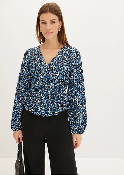 Bonprix Shirt Mit Struktur Und Gummibund In Der Taille - Blau