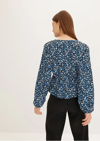 Bonprix Shirt Mit Struktur Und Gummibund In Der Taille - Blau