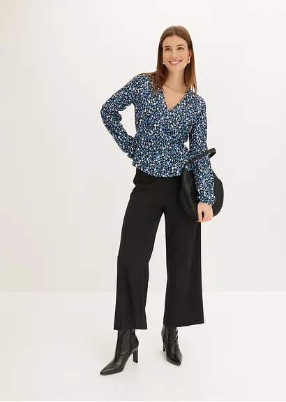 Bonprix Shirt Mit Struktur Und Gummibund In Der Taille - Blau
