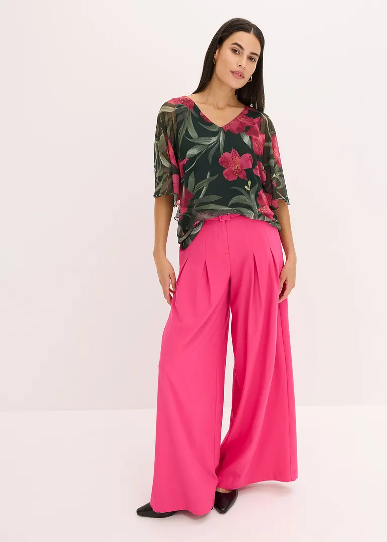 Bonprix Shirt-Tunika Aus Mesh Mit Frischem Blumen-Print - Grün