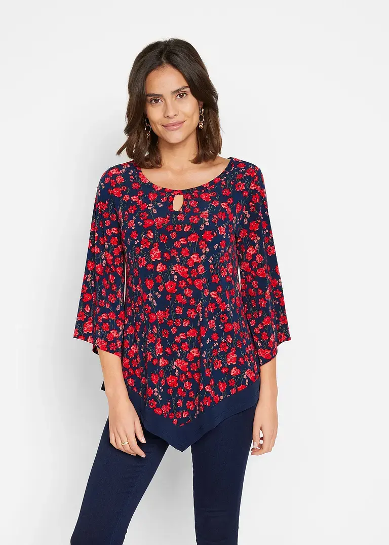 Bonprix Shirt-Tunika Mit Leichtem Tropetenarm - Blau - Damen